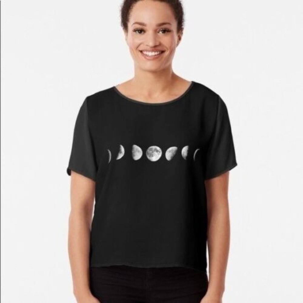 FINAL PRICE: SHEIN Curve Cool Moon Phases Chiffon Top